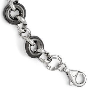 Sterling Silver & Black Plated 13mm Polished Link Bracelet, 8 Inch